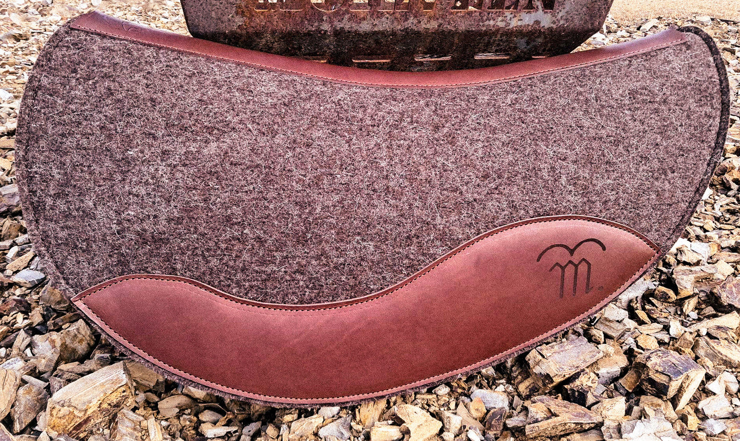 Leather feature, contoured spine, shaped fender pad - 13mm or 18mm felt in choc, grey or cream
