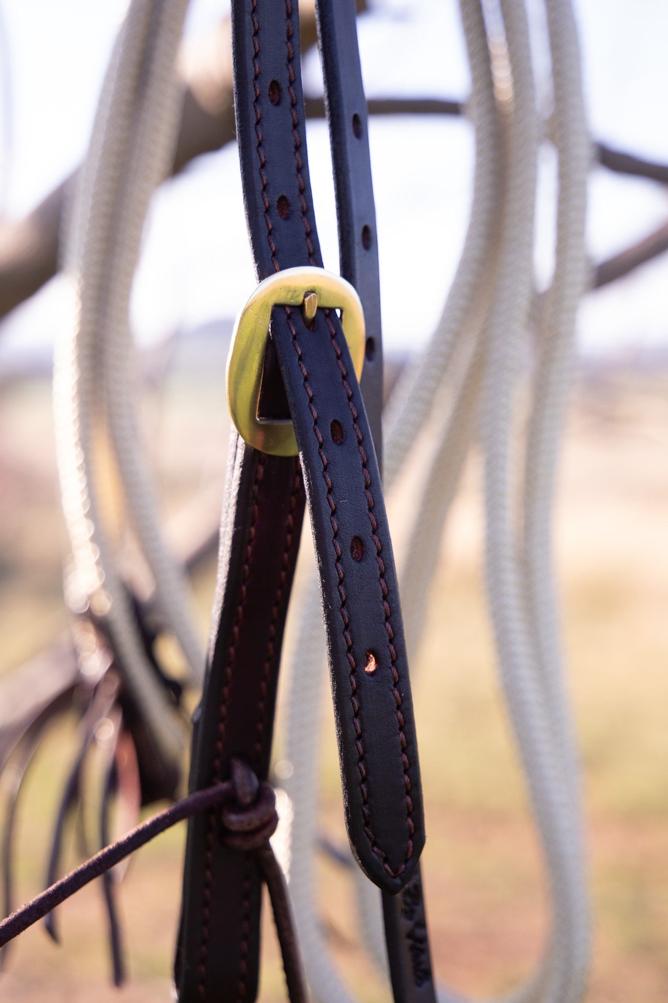 Handmade bridle with drop brow and brass/jew bronze hardware