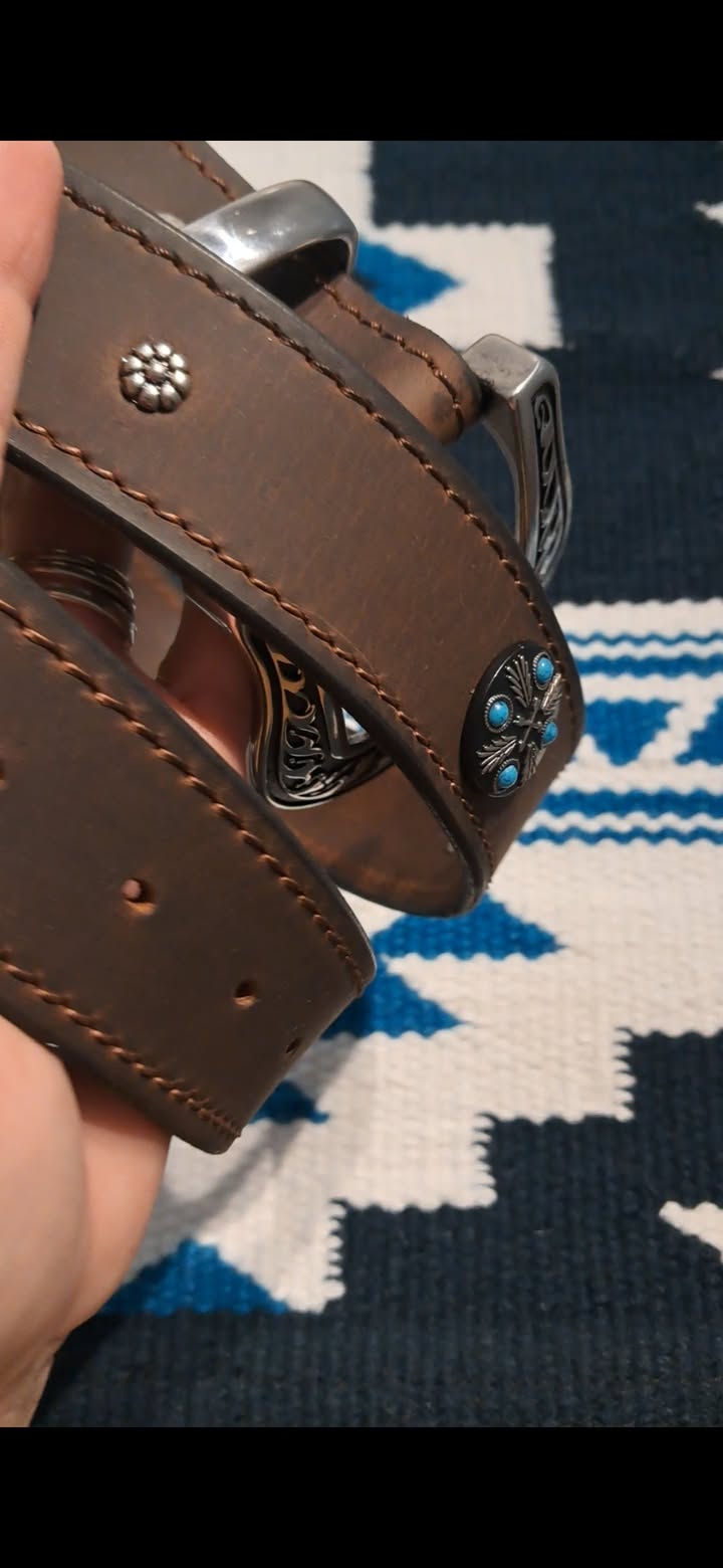 Waxed buffalo leather belt with conchos - ONE ONLY READY MADE