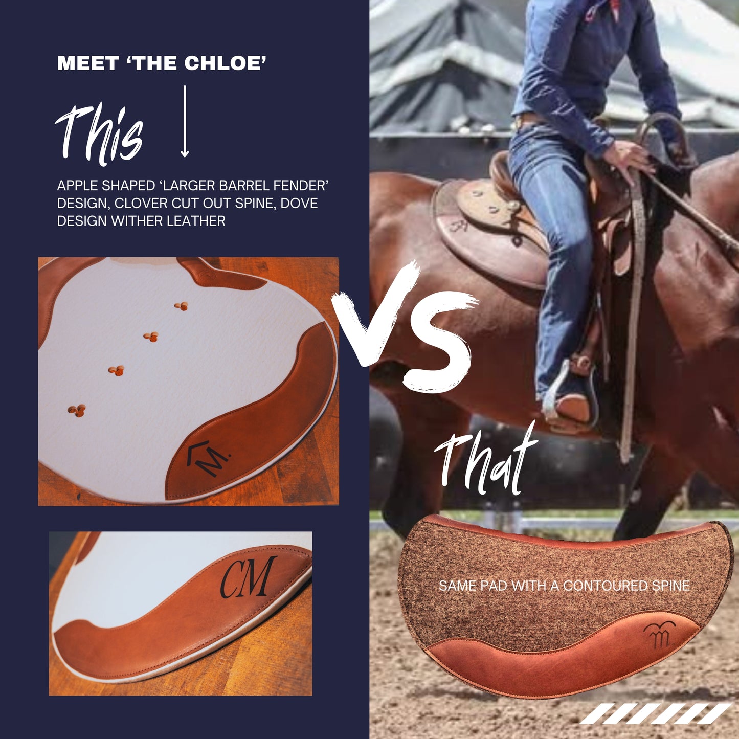 The Chloe - Leather feature, clover spine, 'apple' barrel shaped fender pad - 13mm or 18mm felt
