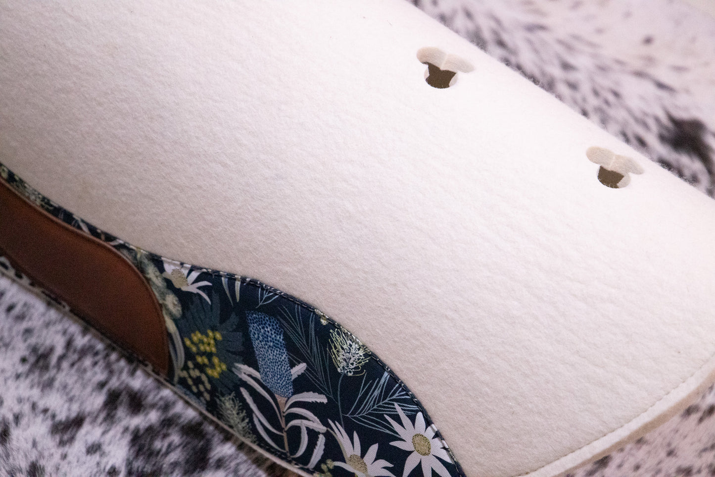 WOOL FELT 'SHAPED FENDER' PAD : 13mm : STRAIGHT SPINE WITH CLOVER CUTOUTS - choice of felt and fabrics