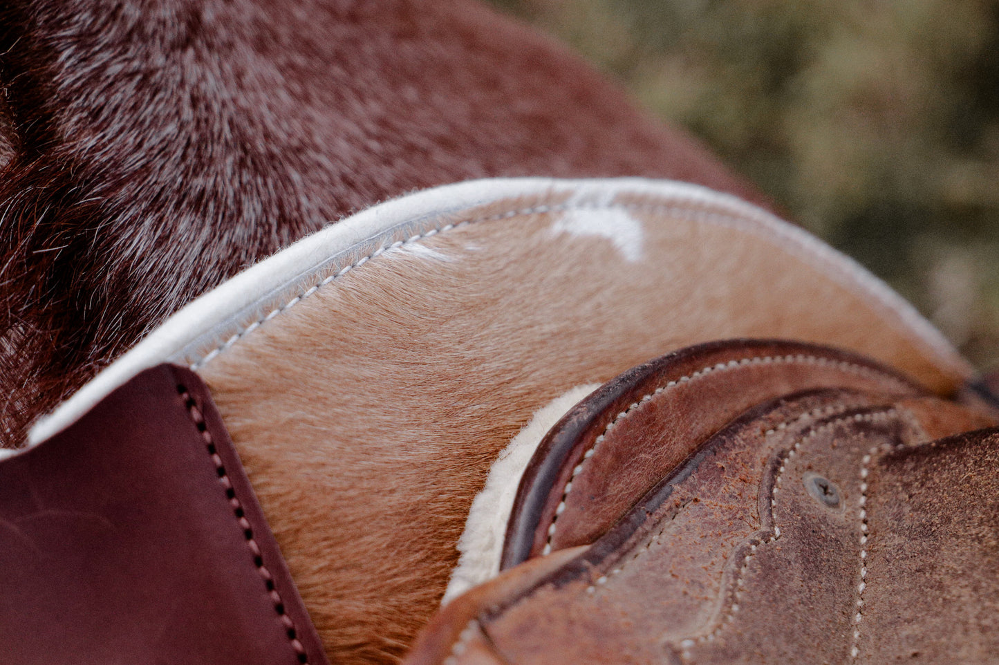 Hair on hide contoured spine, shaped fender pad - 13mm or 18mm felt - choice of hides and felt colour