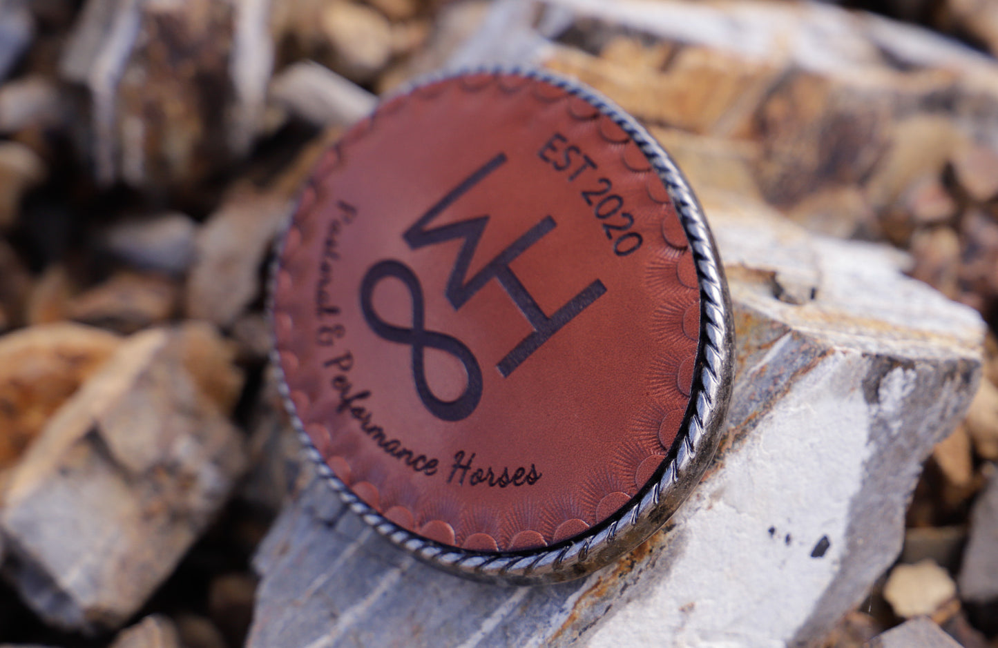Leather engraved buckle - custom with your brand/event details