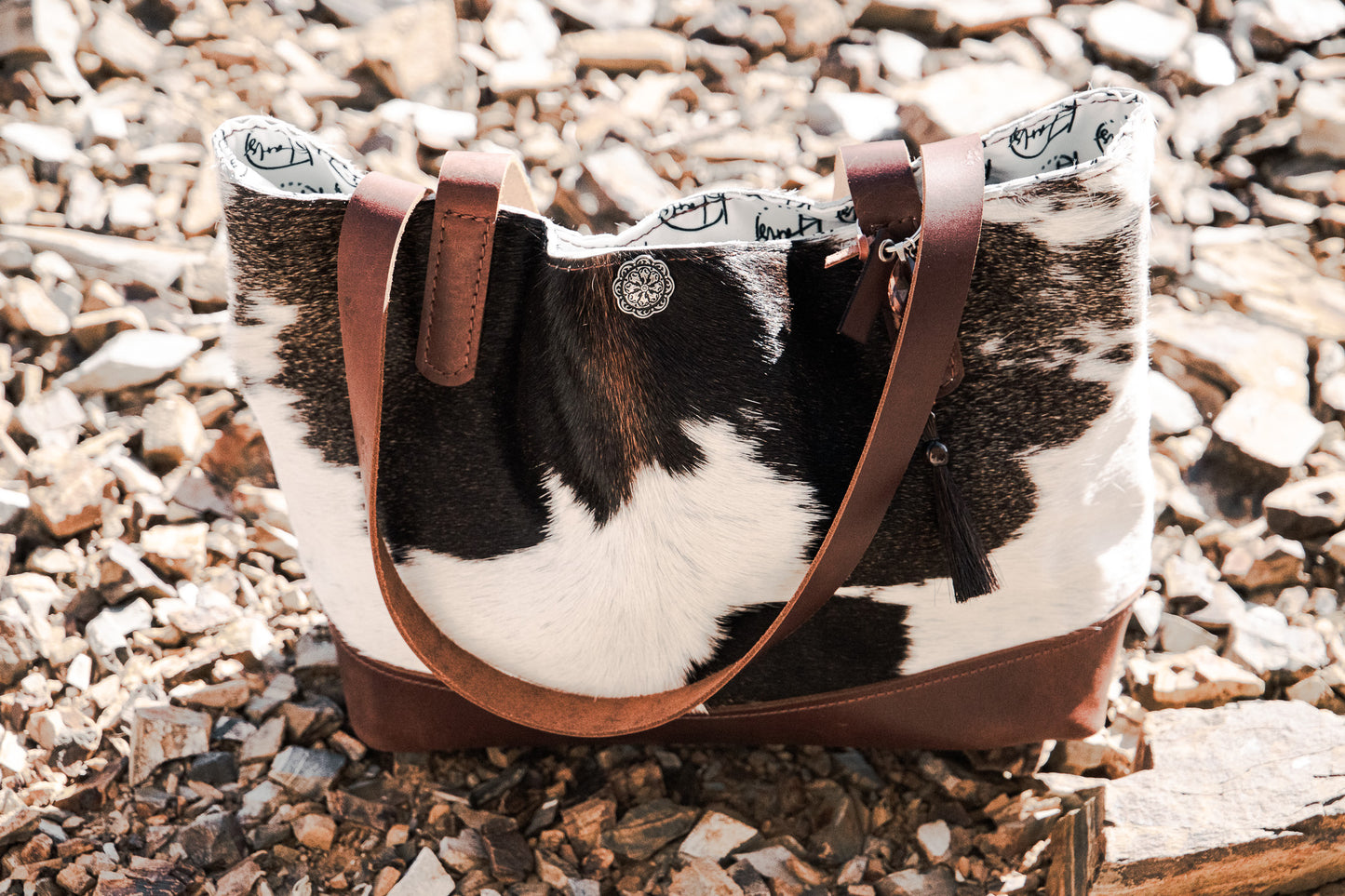 Hair on hide and buffalo leather handmade tote
