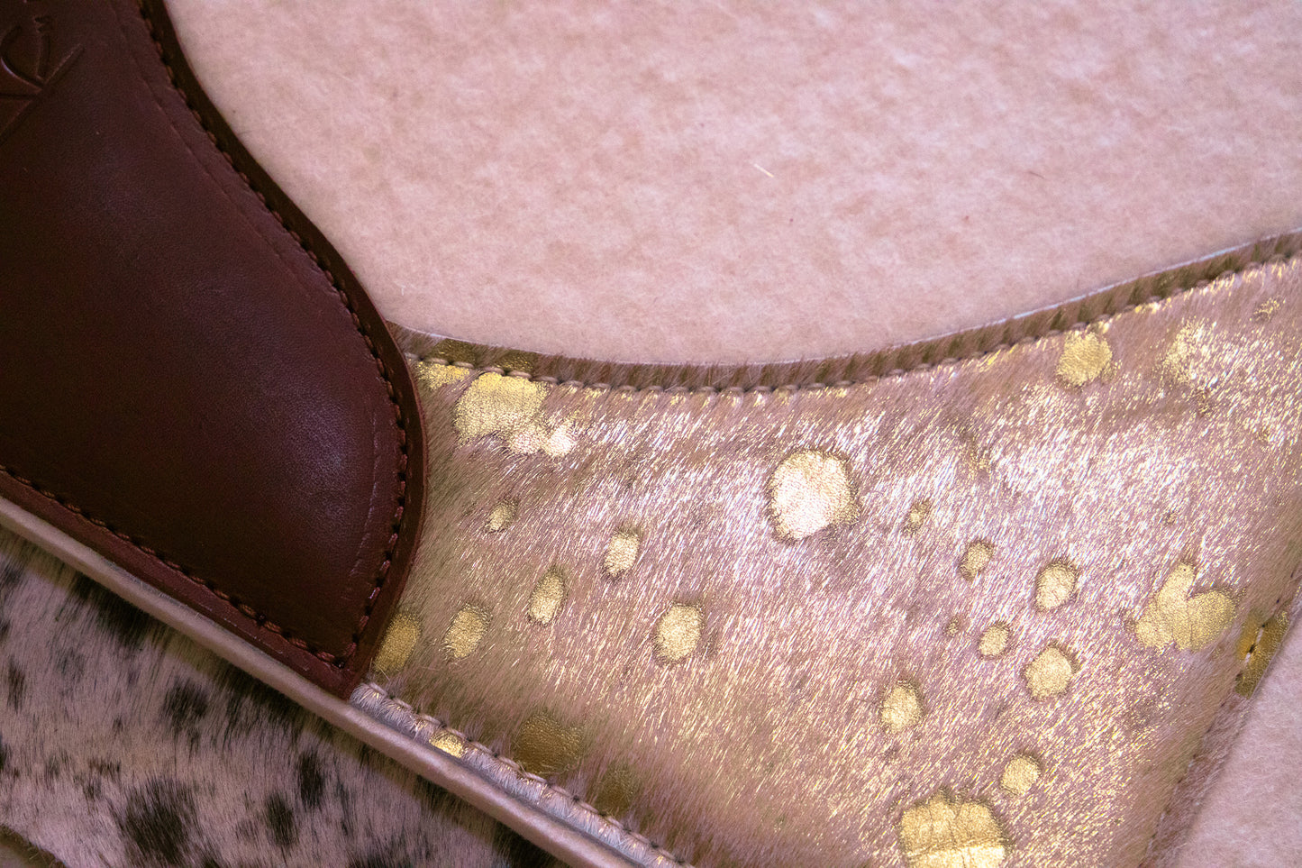 Gold metallic shimmer hair on hide - can be customised with your name/initials or brand