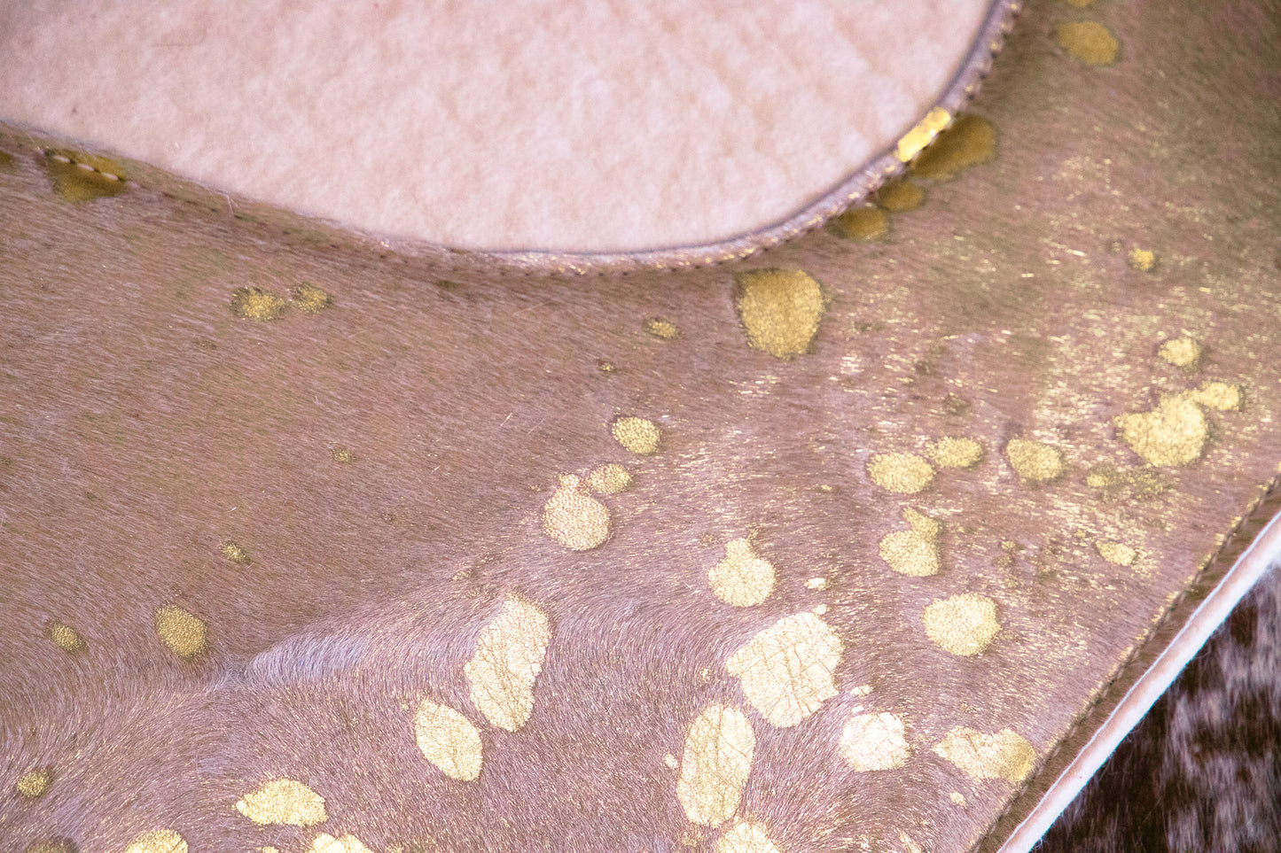 Gold metallic shimmer hair on hide - can be customised with your name/initials or brand