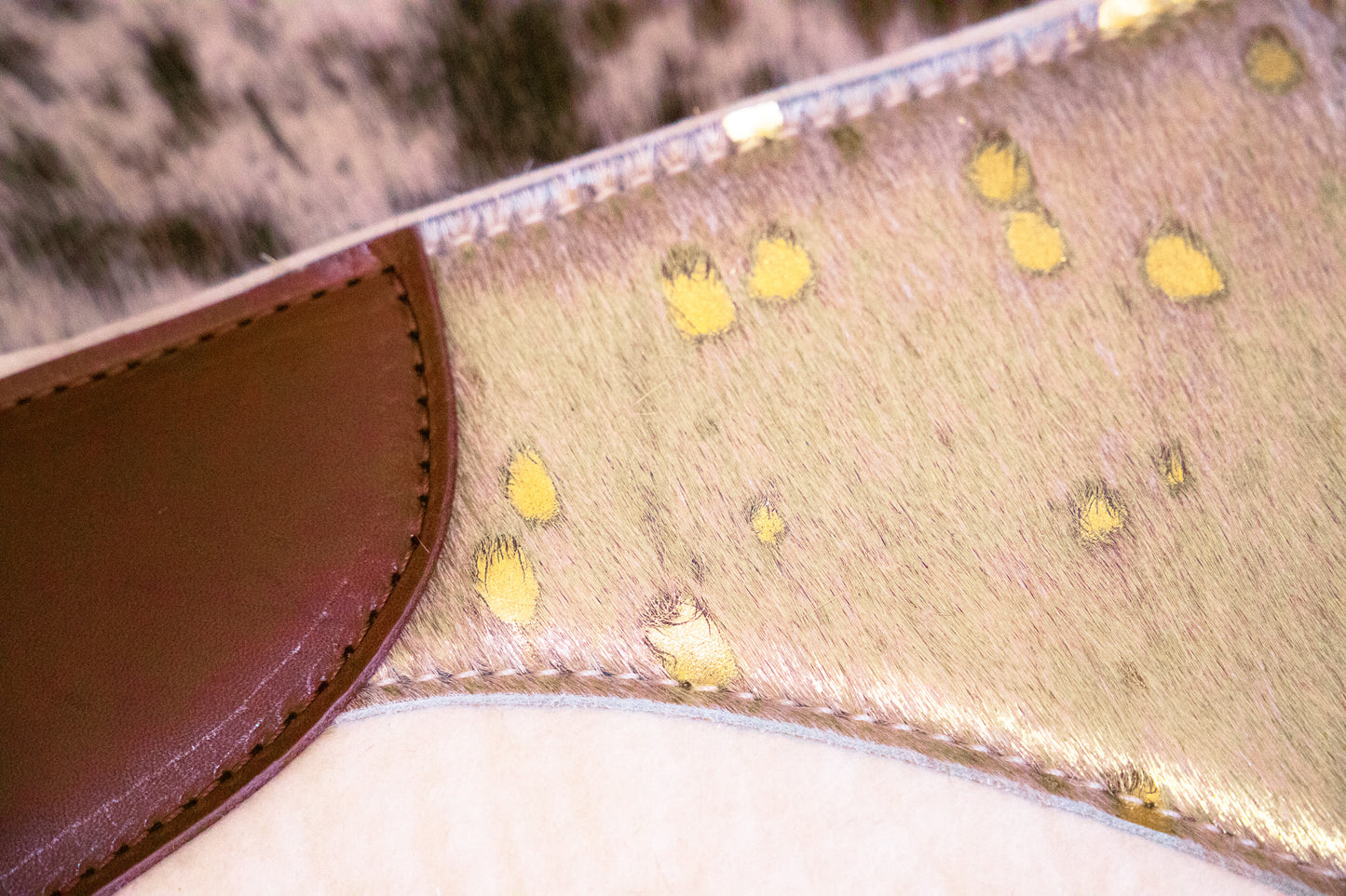 Gold metallic shimmer hair on hide - can be customised with your name/initials or brand
