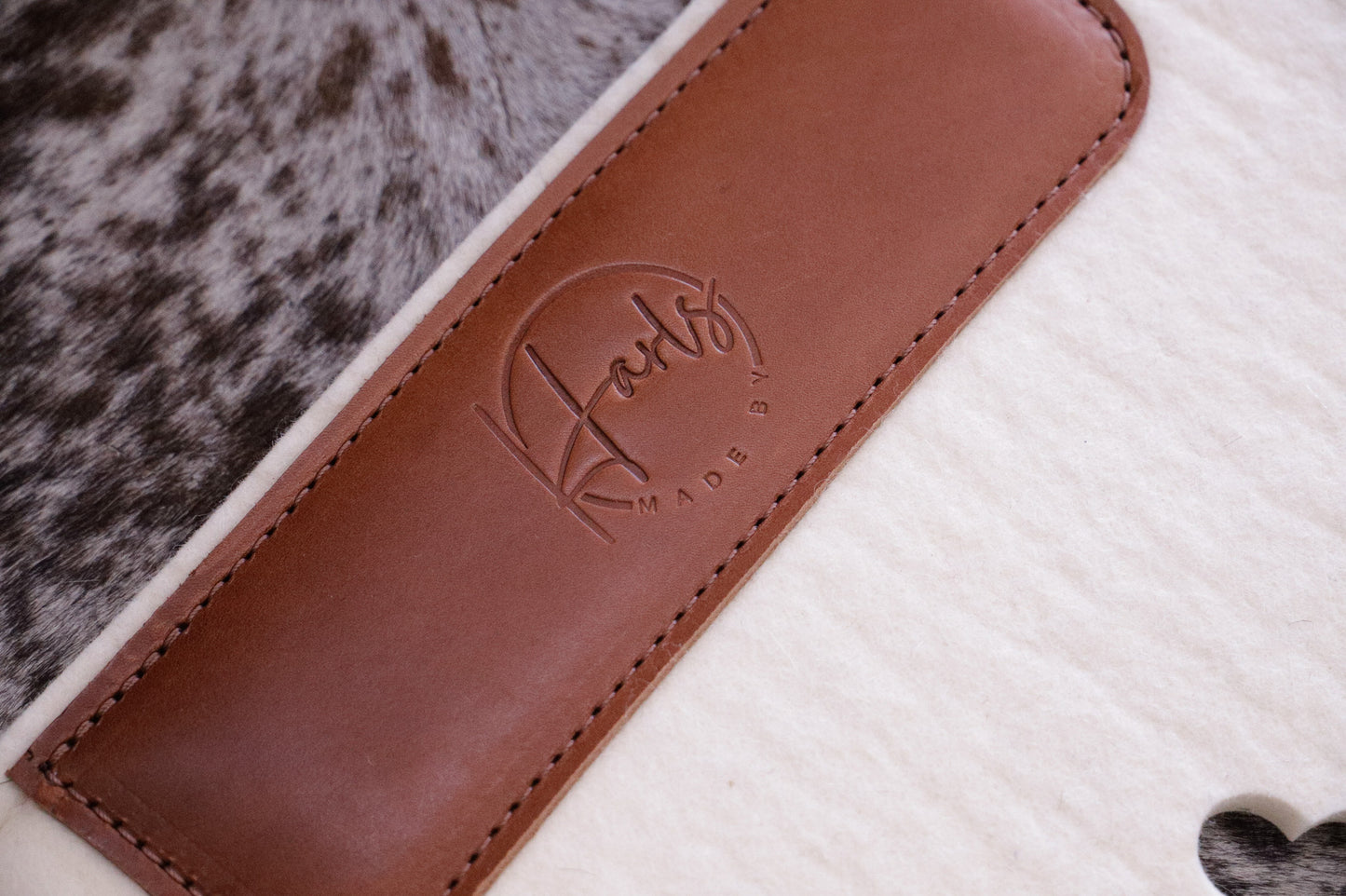 READY MADE 'NINETY OR NOTHING' cream wool felt and tan leather