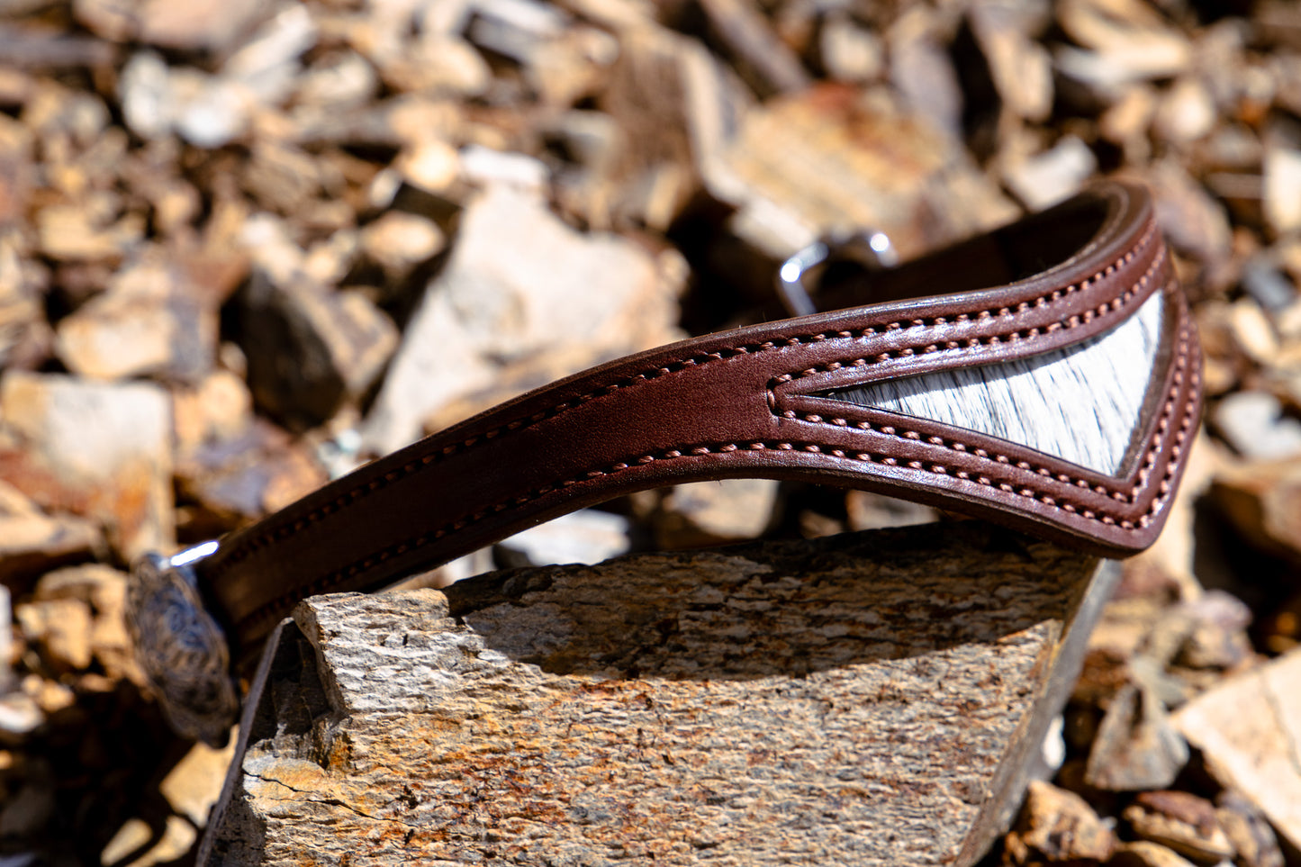 Handmade leather bridle with western floral inlay browband