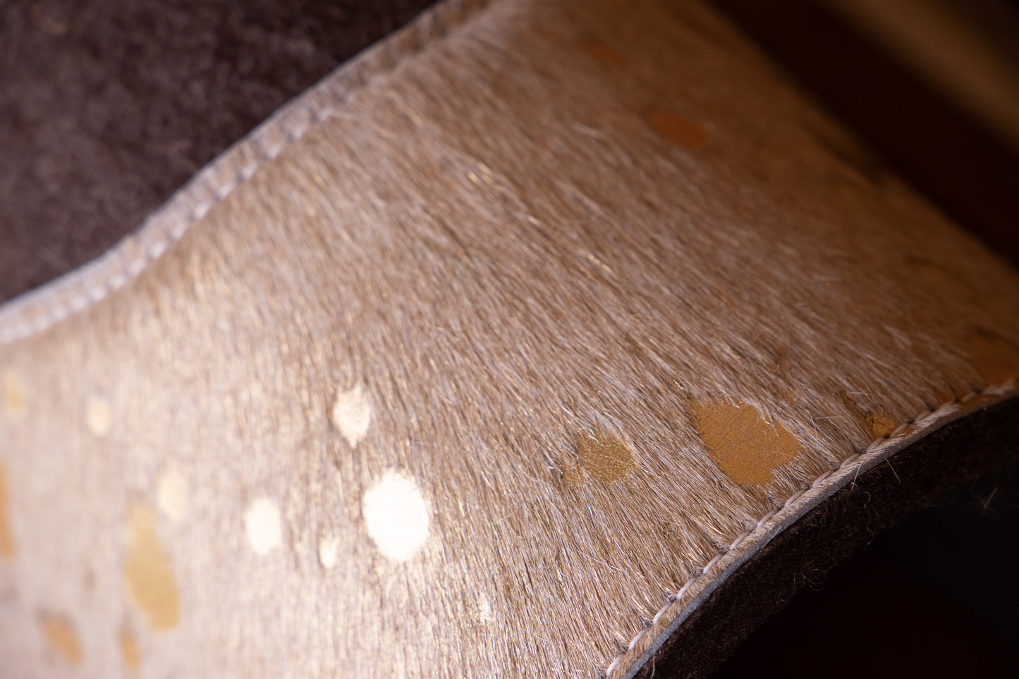 Gold metallic shimmer hair on hide - can be customised with your name/initials or brand