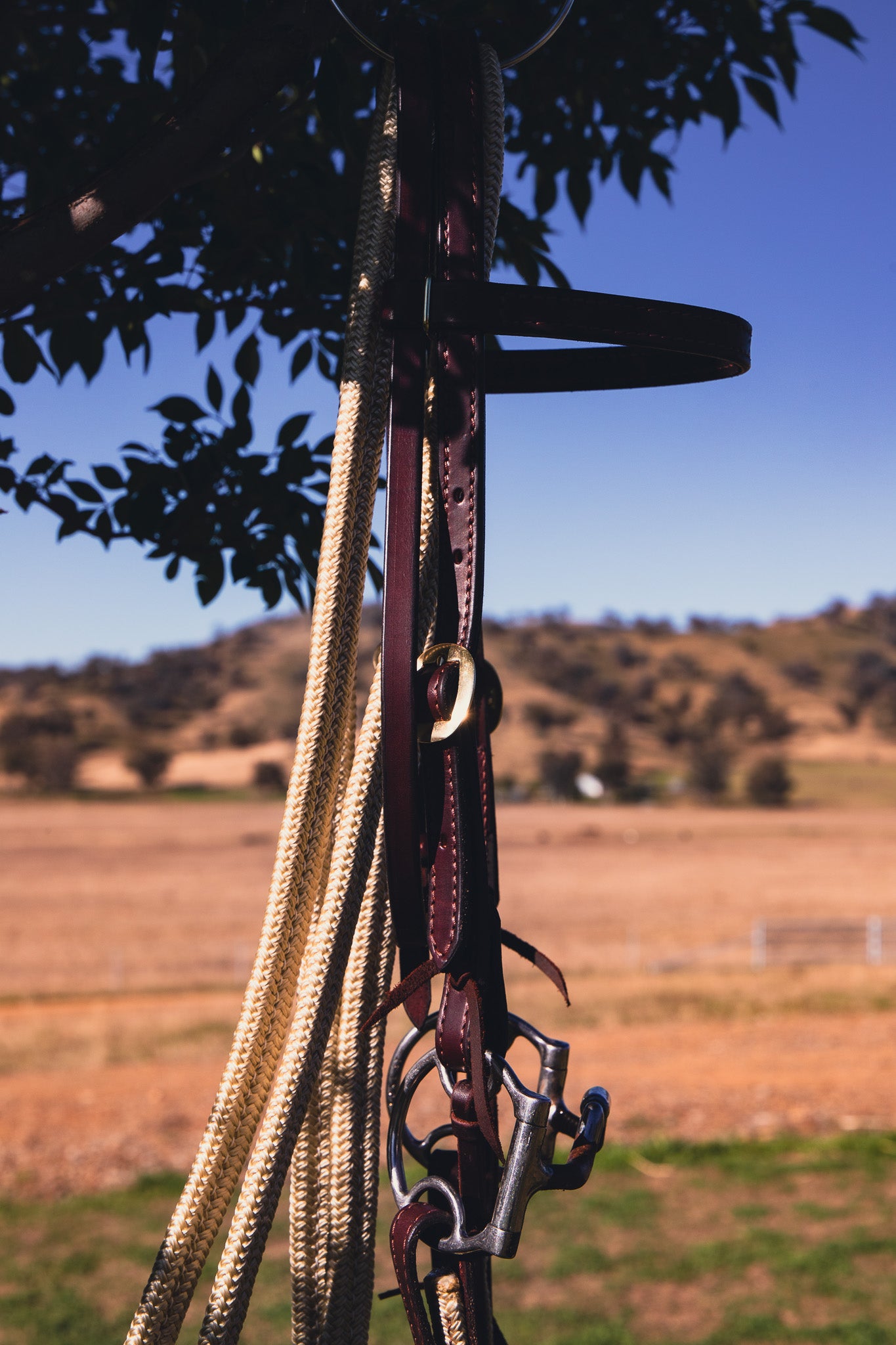Work series handmade latigo leather bridle with bit ties