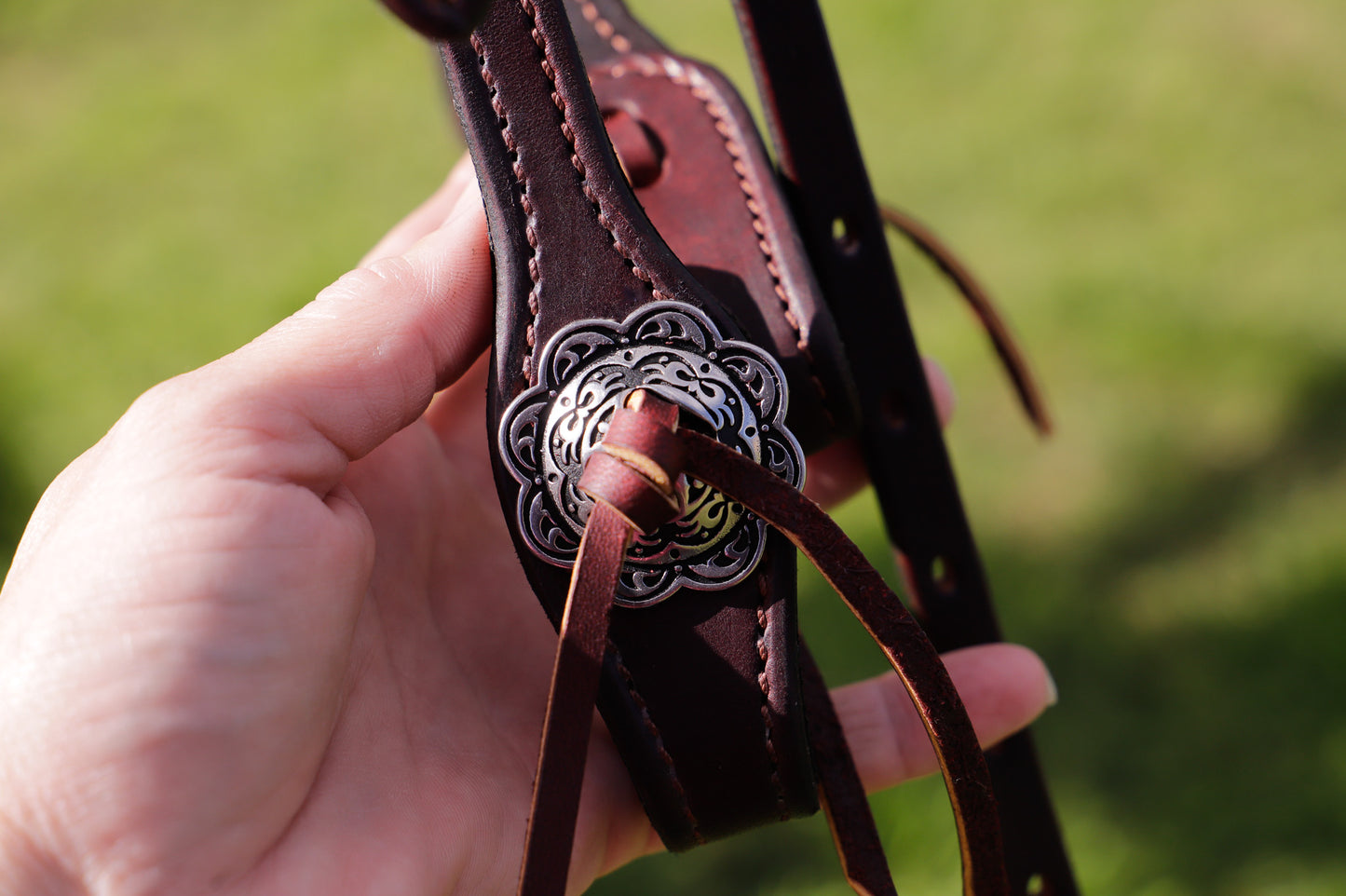 Handmade leather western style bridle with inlay browband (choice of hide, webbing, floral embossed or coloured leathers)