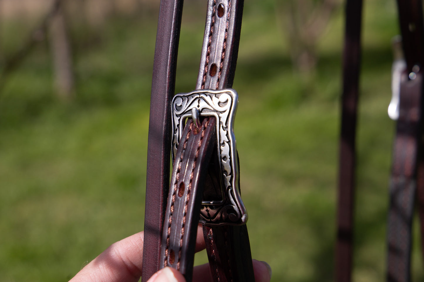 Handmade leather western style bridle with inlay browband (choice of hide, webbing, floral embossed or coloured leathers)