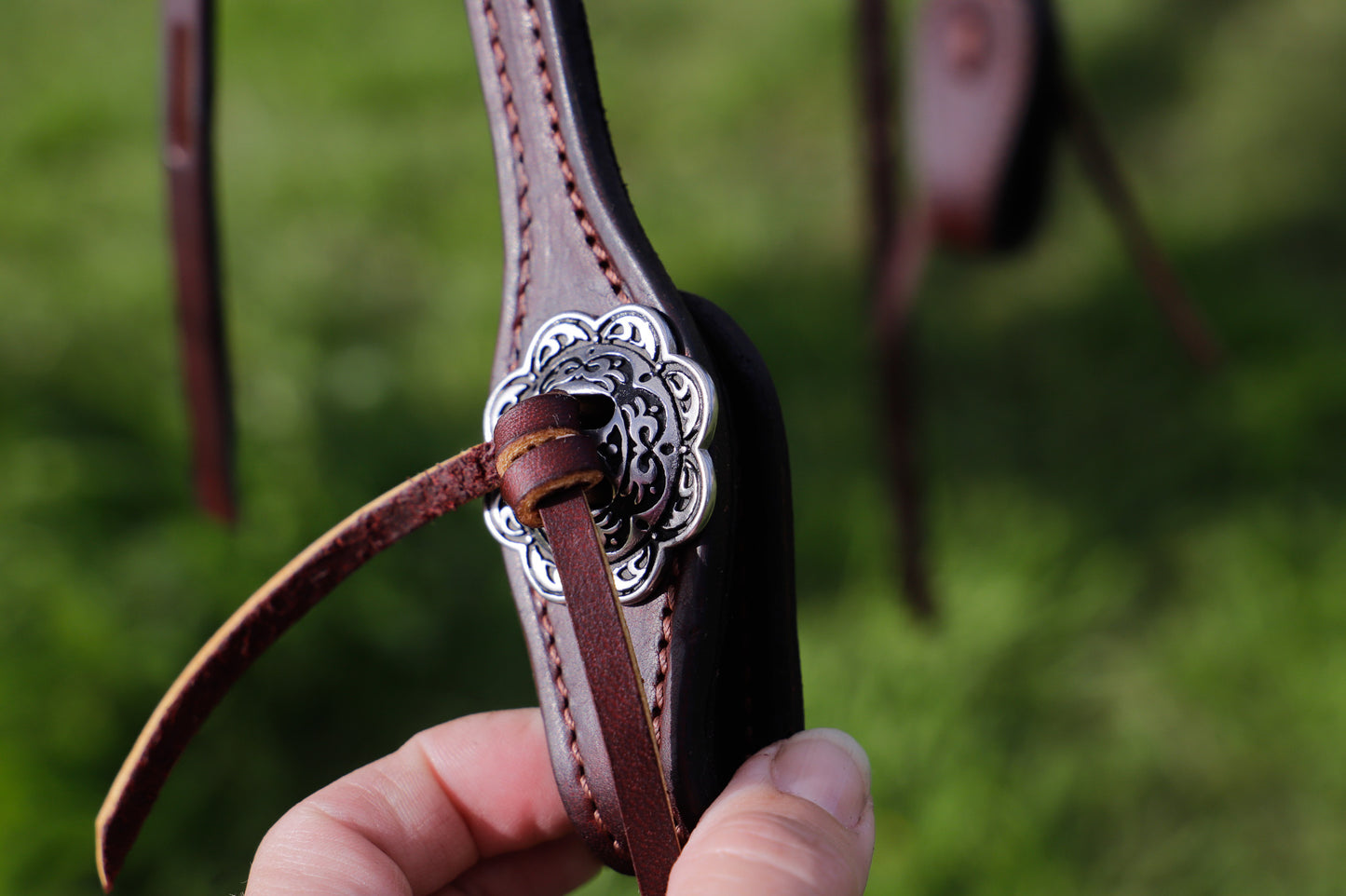 Handmade leather western style bridle with inlay browband (choice of hide, webbing, floral embossed or coloured leathers)