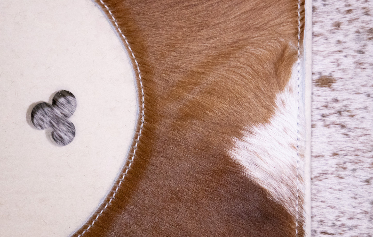 Hair on hide contoured spine, shaped fender pad - 13mm or 18mm felt - choice of hides and felt colour