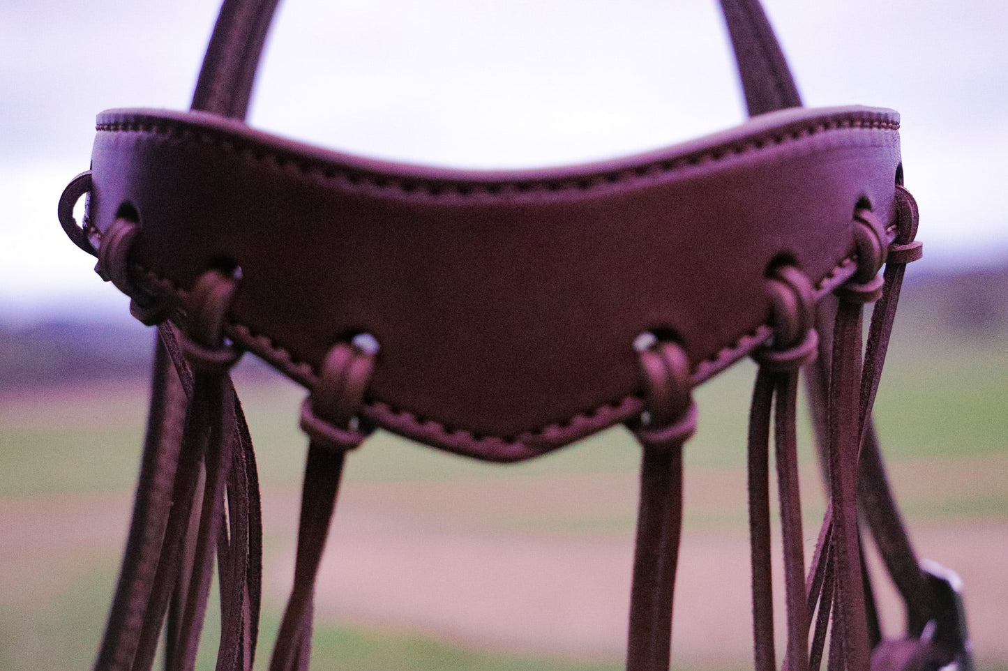 Handmade leather bridle with flyveil browband
