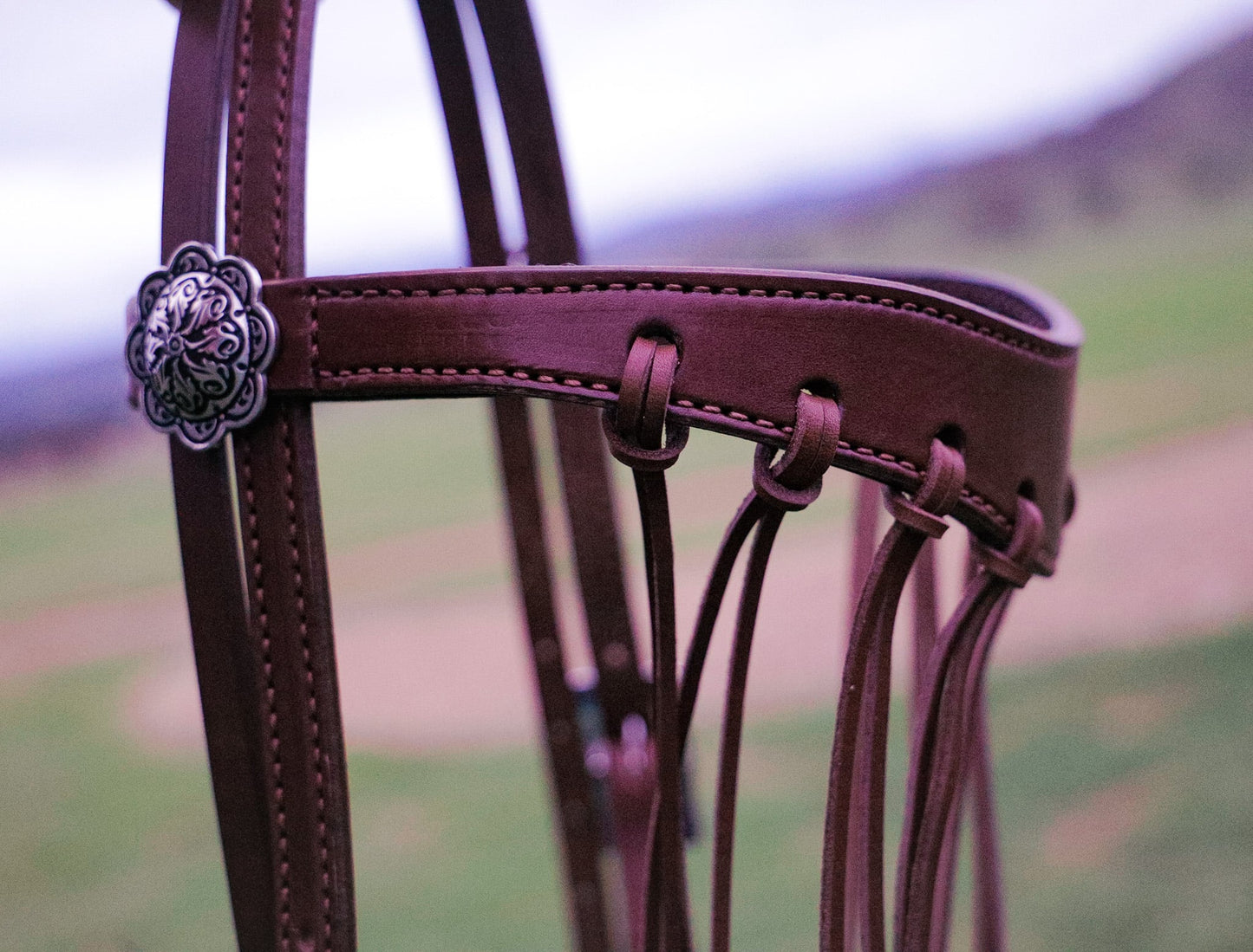 Handmade leather bridle with flyveil browband