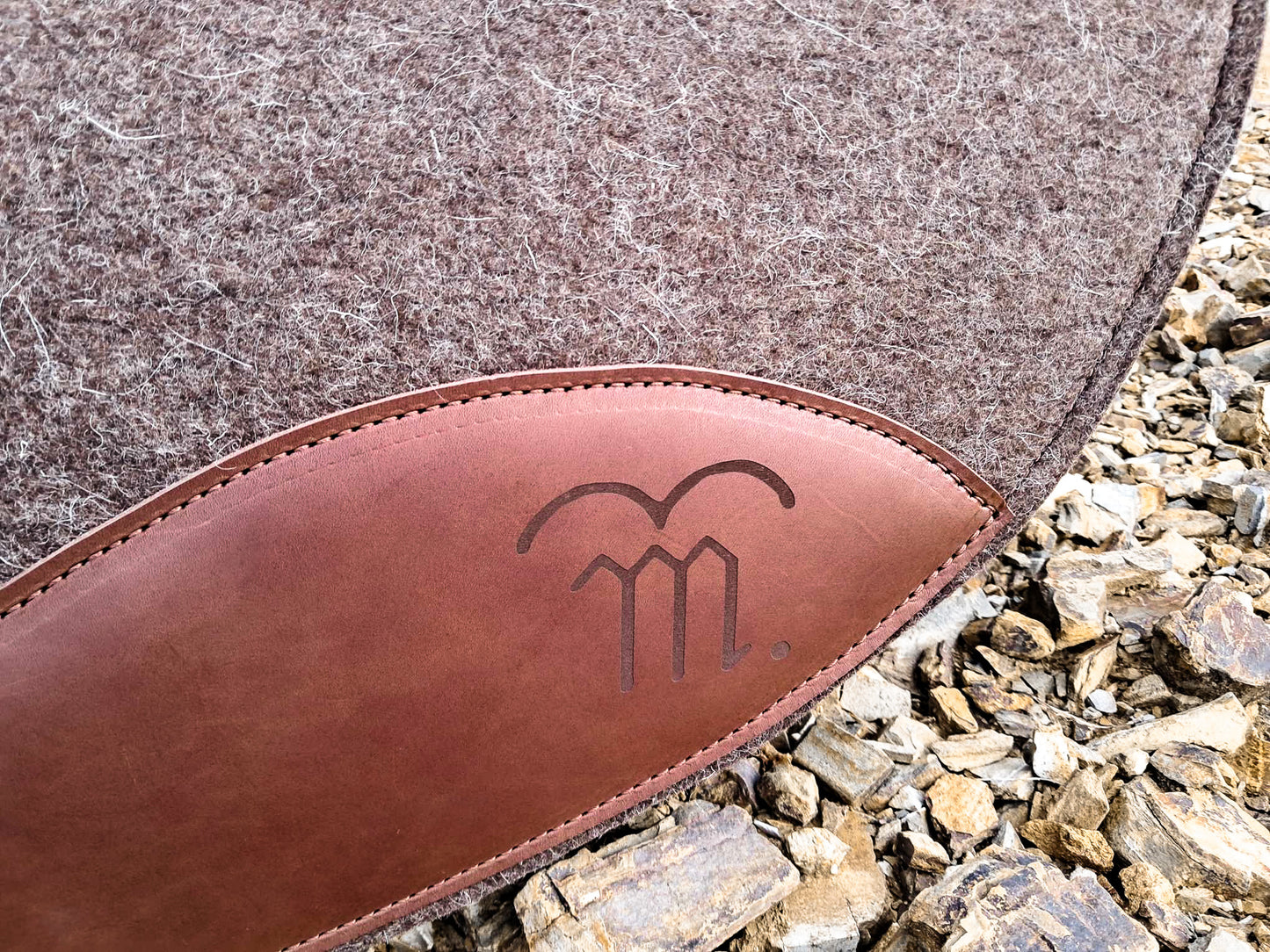 Leather feature, contoured spine, shaped fender pad - 13mm felt in choc, grey or cream