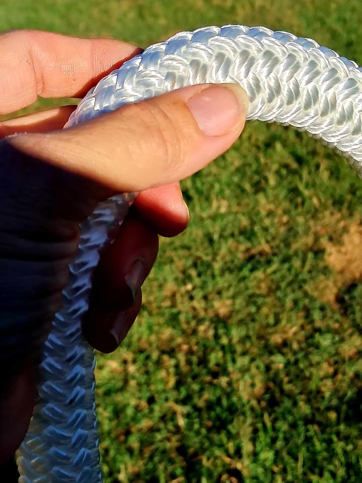 White - colt starting loop reins - 9ft (22mm) with Herman Oak slobber straps