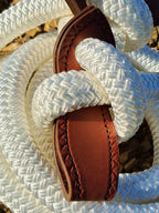 White - colt starting loop reins - 9ft (22mm) with Herman Oak slobber straps