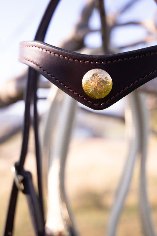 Handmade bridle with drop brow and brass/jew bronze hardware