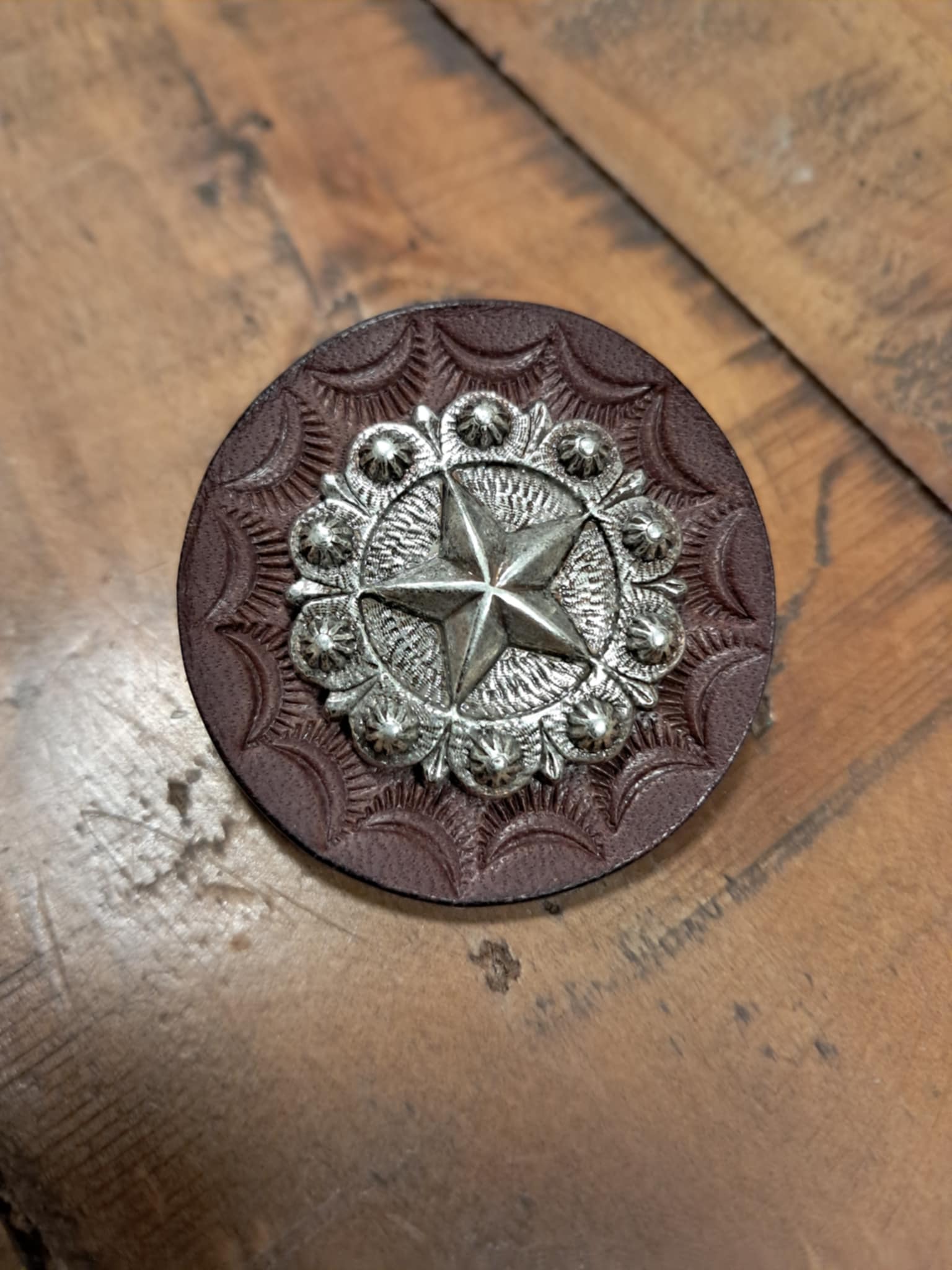 Concho & leather hair band