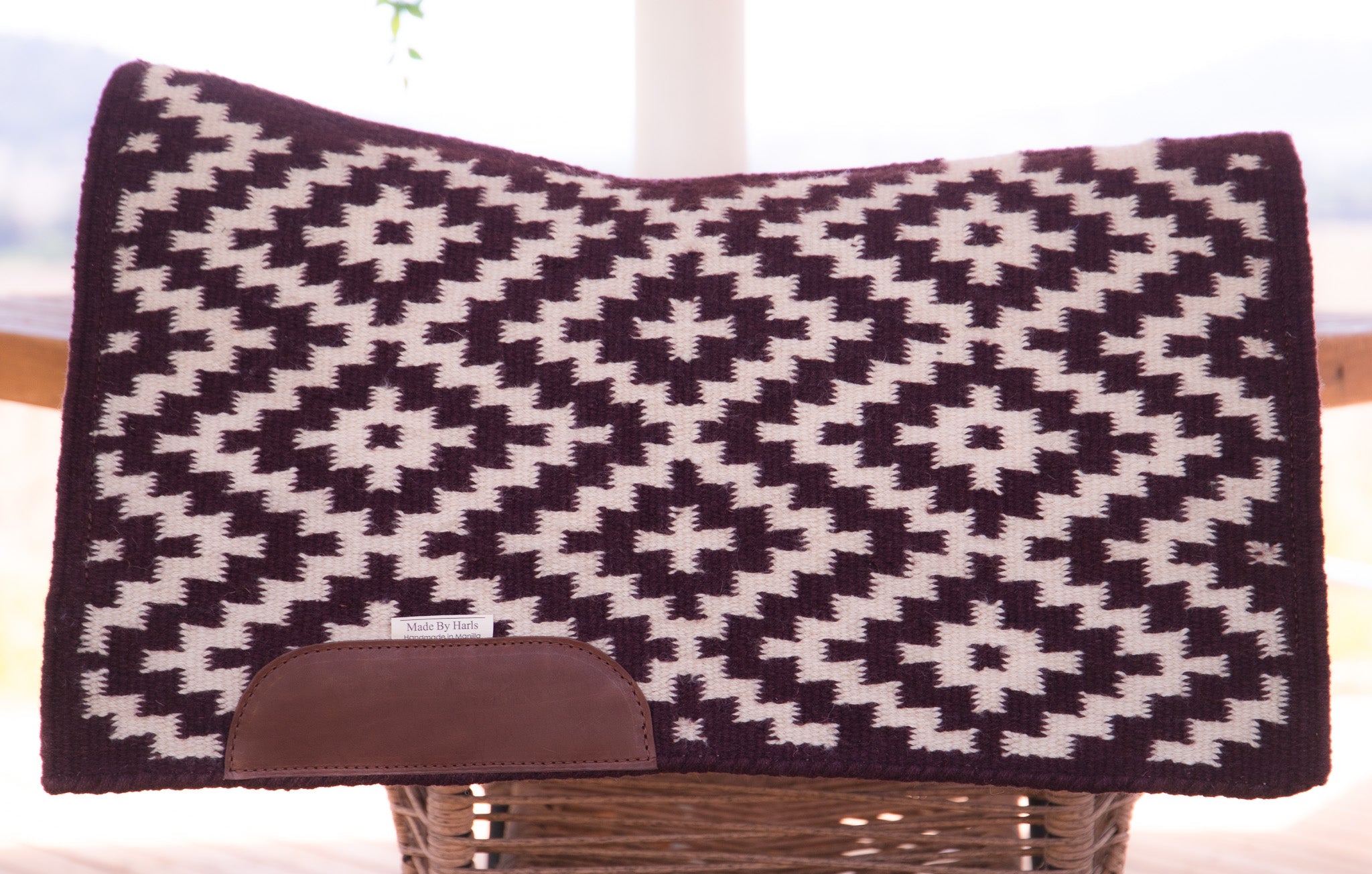 The Minimalist Handwoven NZ blanket pad - Burgundy/Cream Ready made
