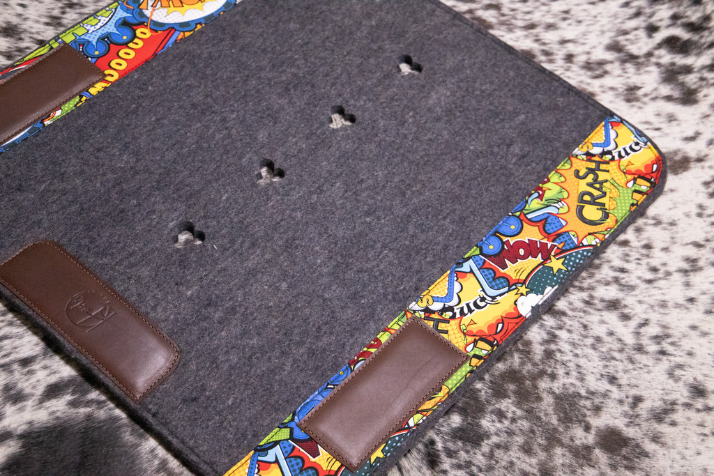 END OF LINE ORIGINAL WITHER SHAPE - Grey marle wool felt with bright comic strip fabric