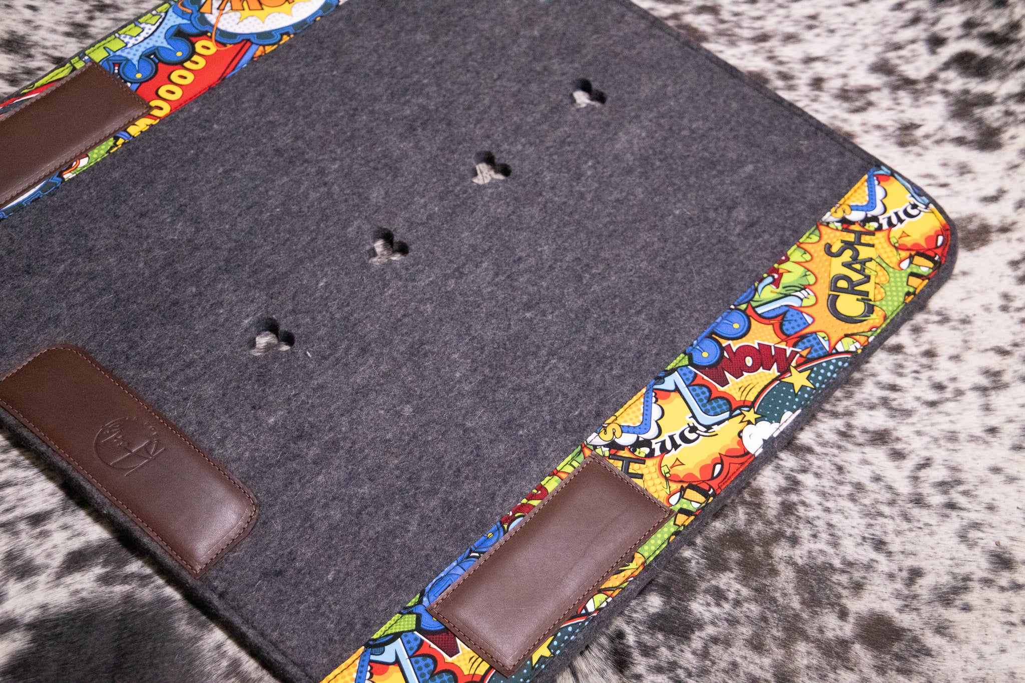 END OF LINE ORIGINAL WITHER SHAPE - Grey marle wool felt with bright comic strip fabric