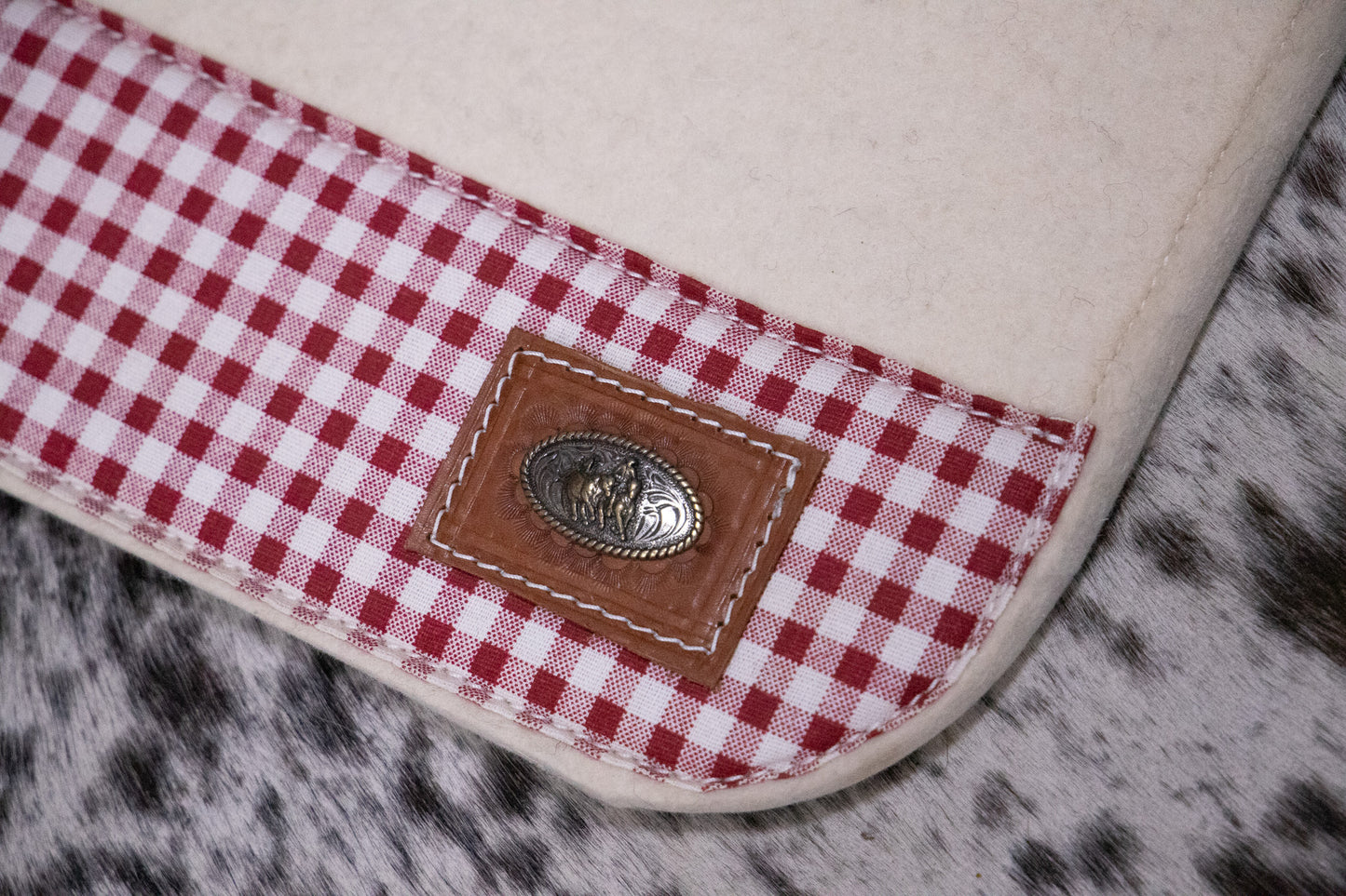 Ready made stock - Cream felt, red gingham