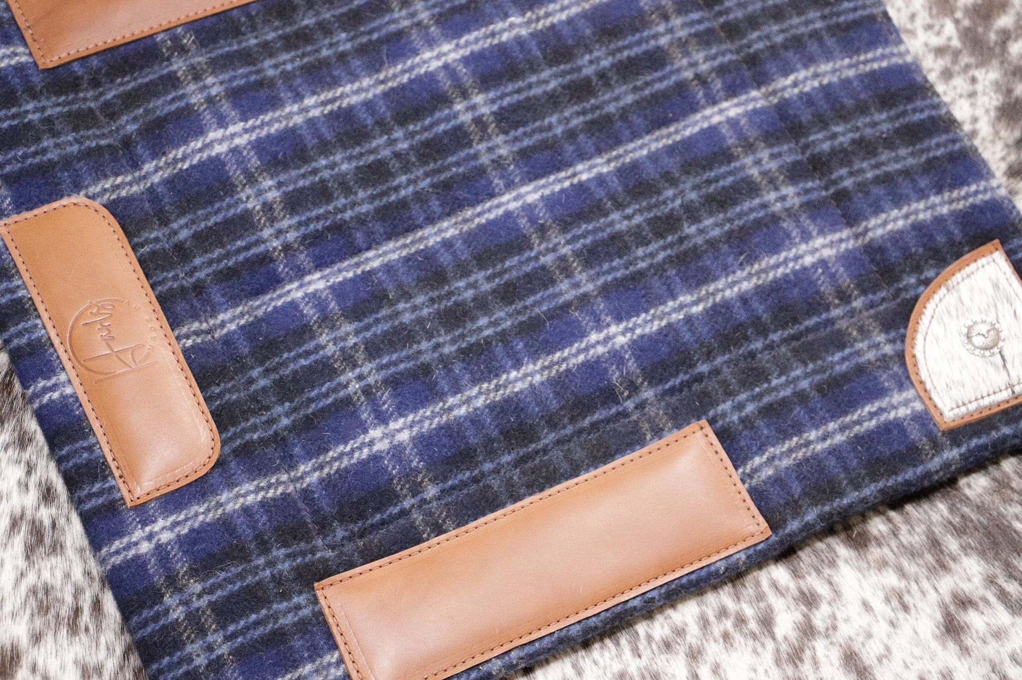 END OF LINE ORIGINAL WITHER SHAPE - TINY TOTS kersey - blue check with hair on hide feature and concho