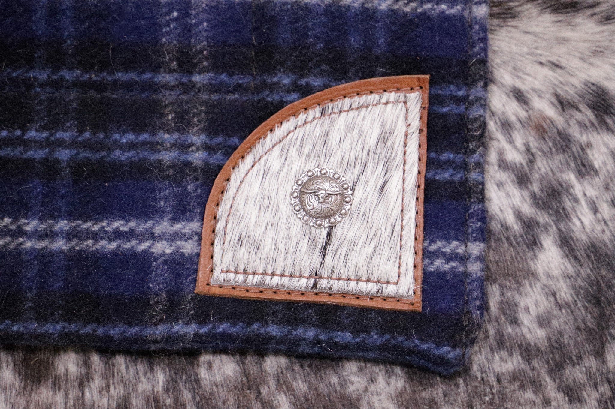 END OF LINE ORIGINAL WITHER SHAPE - TINY TOTS kersey - blue check with hair on hide feature and concho