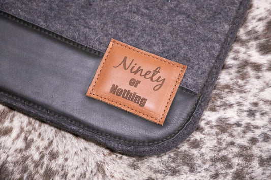 Ready made stock - Grey felt, black leather 'ninety or nothing'