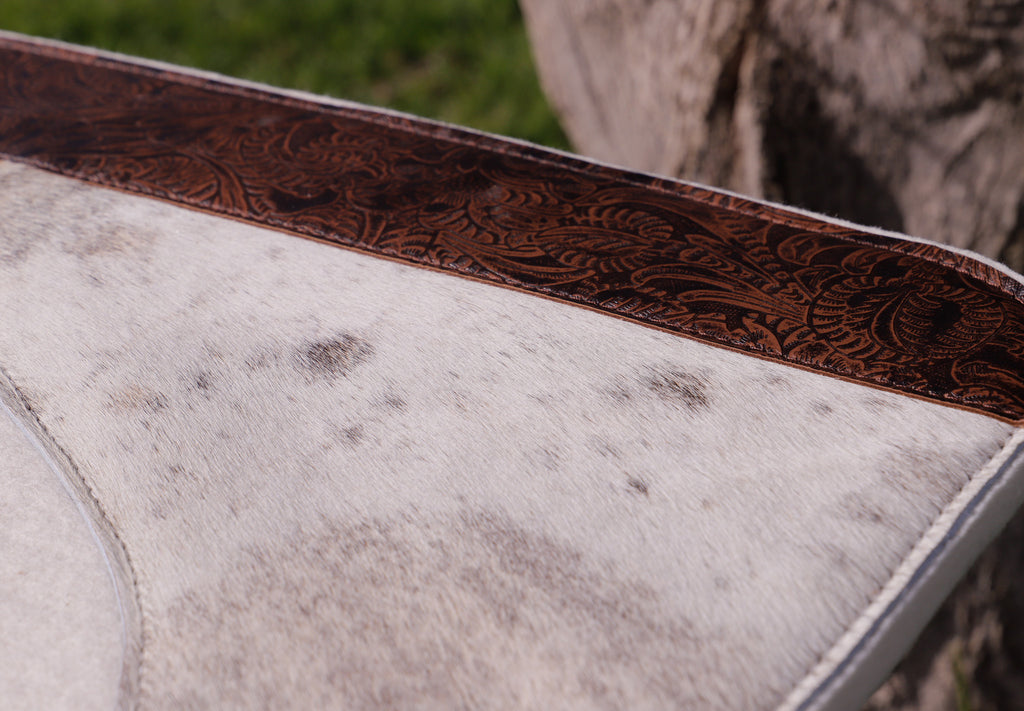 Light brindle and floral embossed leather hair on hide - 17/18mm thickness