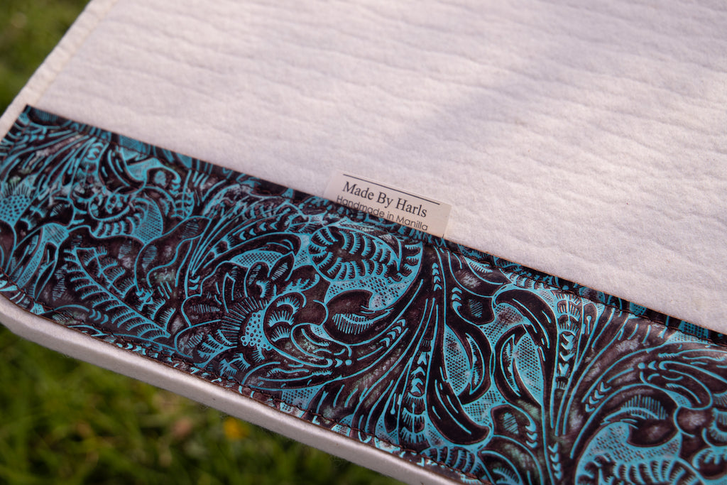 17mm cream wool felt with turquoise floral - 28x28