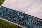 17mm cream wool felt with turquoise floral - 28x28