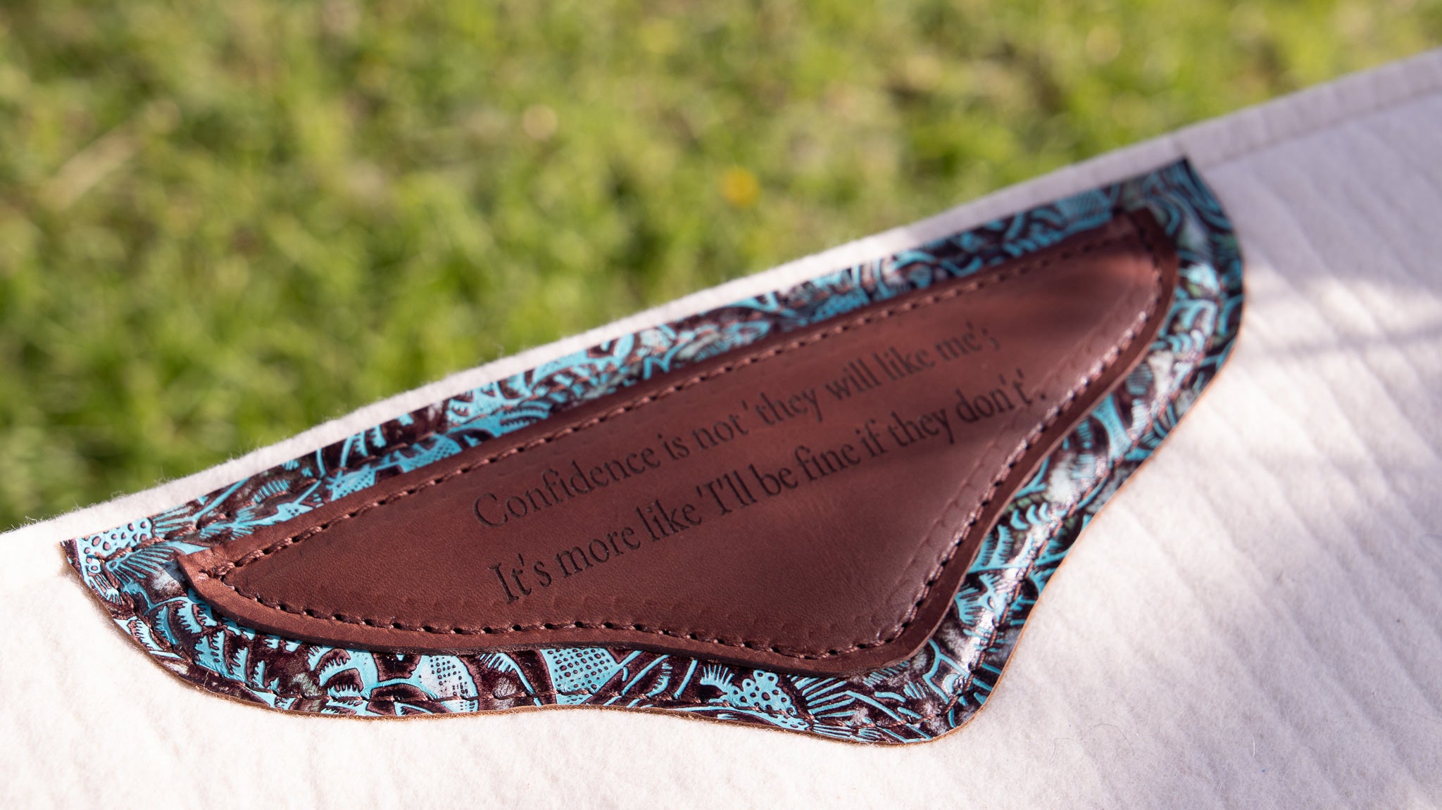 17mm cream wool felt with turquoise floral - 28x28