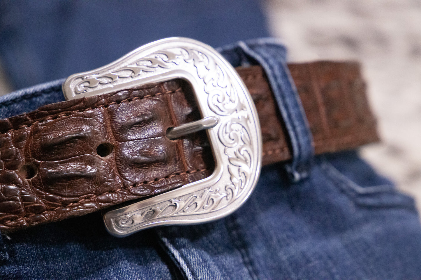 Croc leather belt