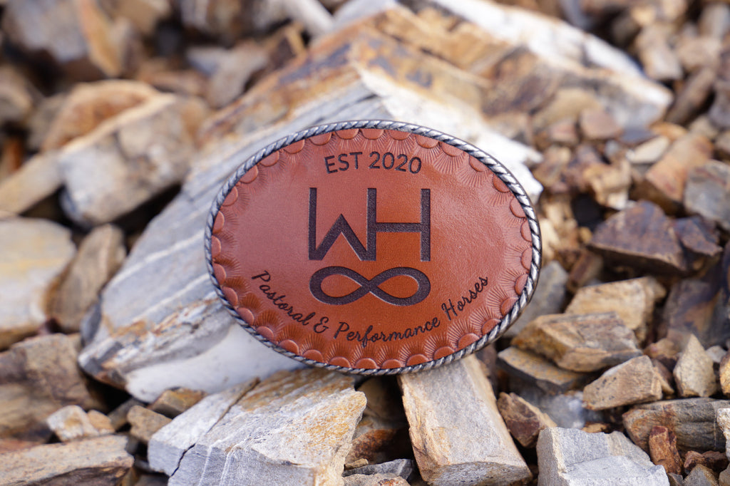 Leather engraved buckle - custom with your brand/event details