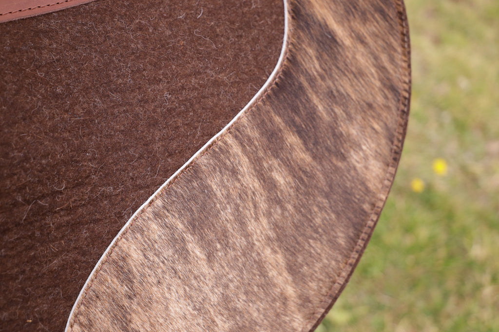 Brindle hair on hide cut out pad with engraved wither
