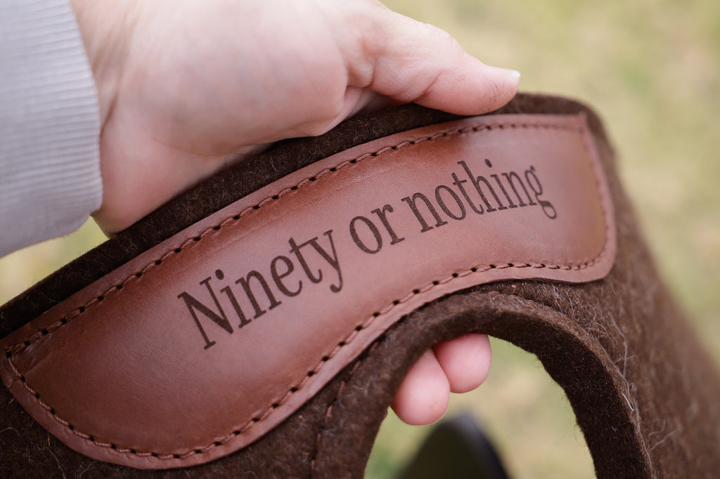 Brindle hair on hide cut out pad with engraved wither
