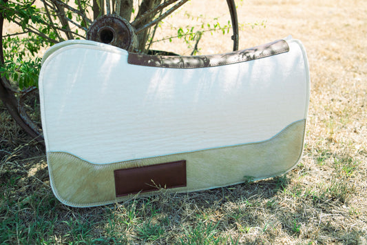 WOOL FELT SADDLE PAD : 13mm : CUT BACK WITHER, CONTOURED SPINE AND SEMI HAIR ON HIDE