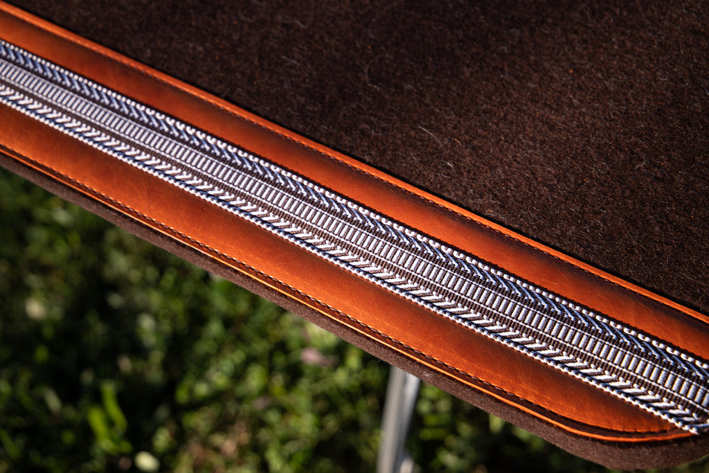 Orange crazyhorse & black/white webbing clover spine wool felt pad