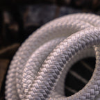 White - colt starting loop reins - 9ft (22mm) with Herman Oak slobber straps