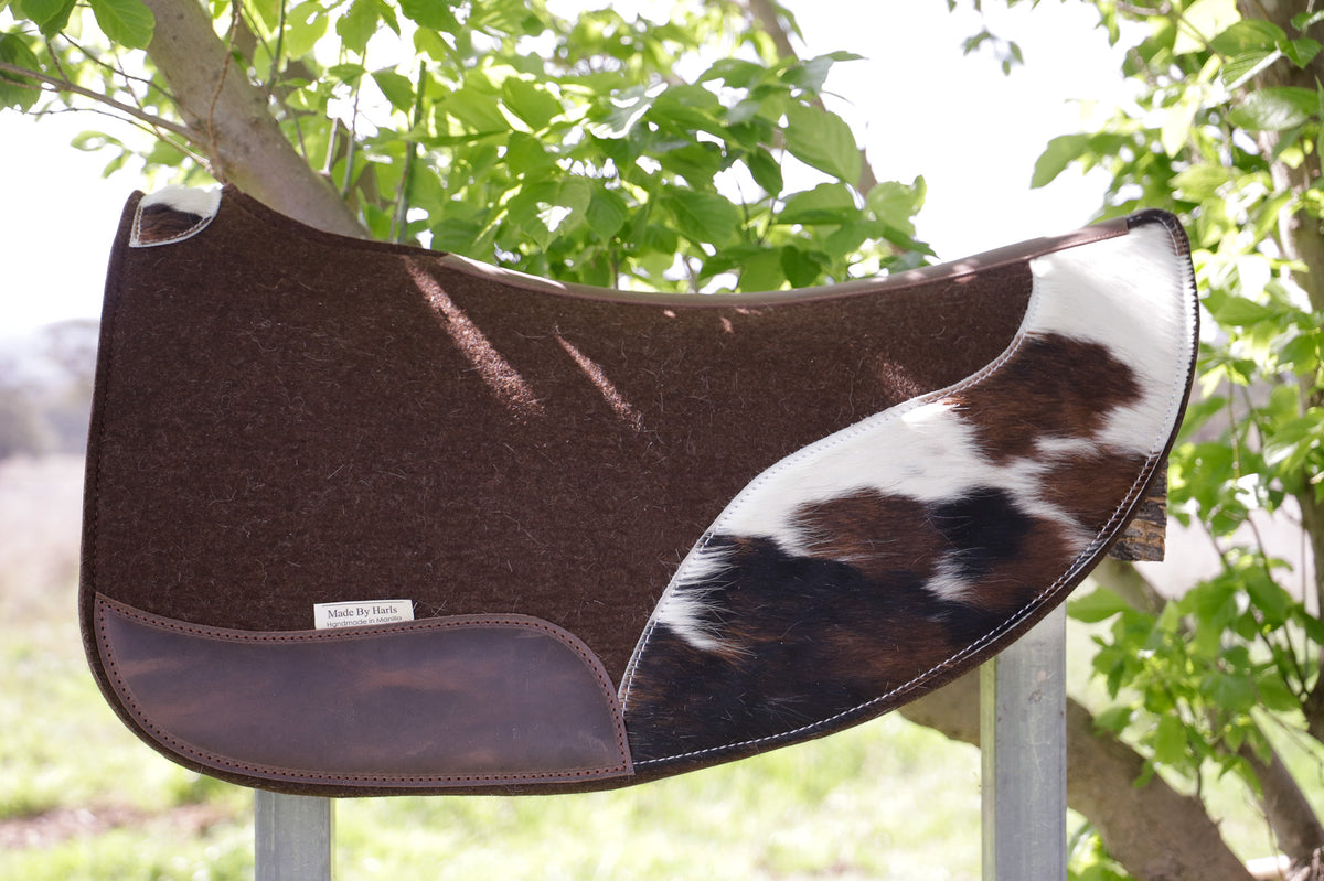 Choc marle hair on hide - 28 inch spine 12.7/13mm wool felt TRI COLOUR