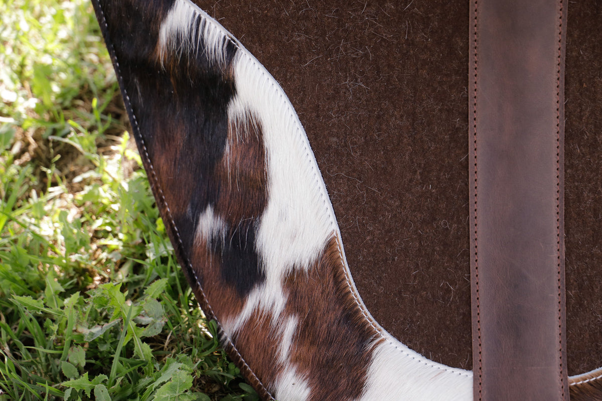 Choc marle hair on hide - 28 inch spine 12.7/13mm wool felt TRI COLOUR