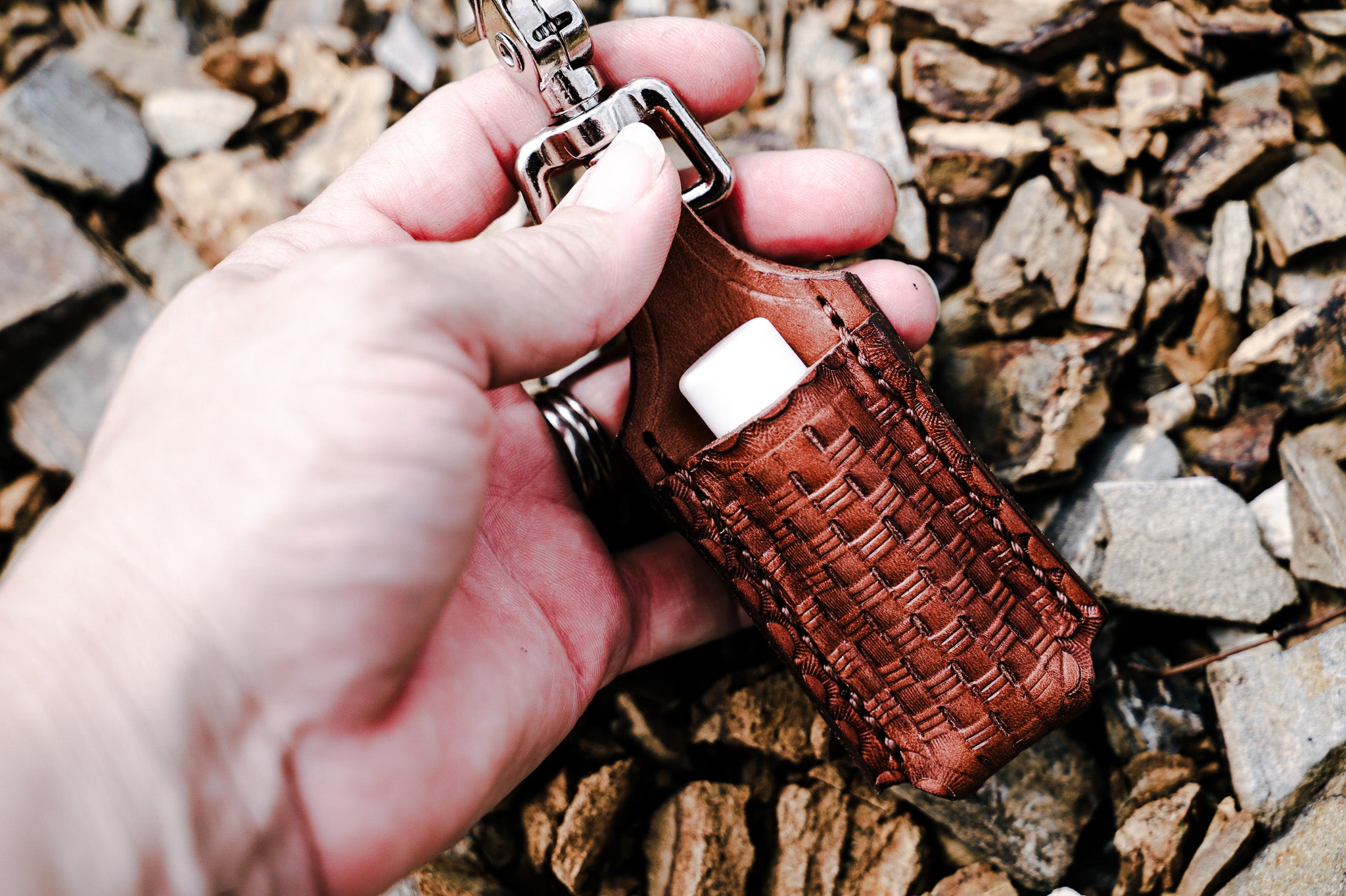 Lip Balm hand made leather keyring