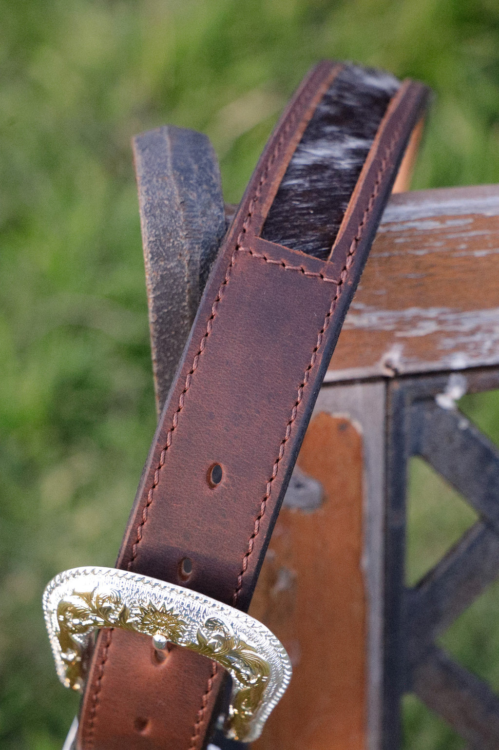 Waxed buffalo belts - Hair on hide inlay and lined - choice of buckles