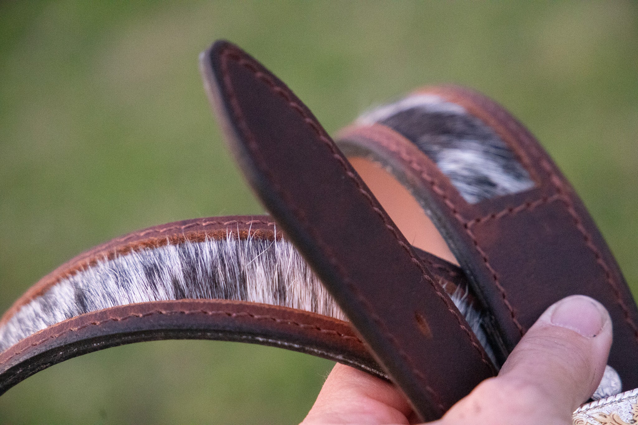 Waxed buffalo belts - Hair on hide inlay and lined - choice of buckles