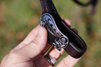 Handmade leather bridle with Jeremiah Watt buckles, quick change, and feature browband